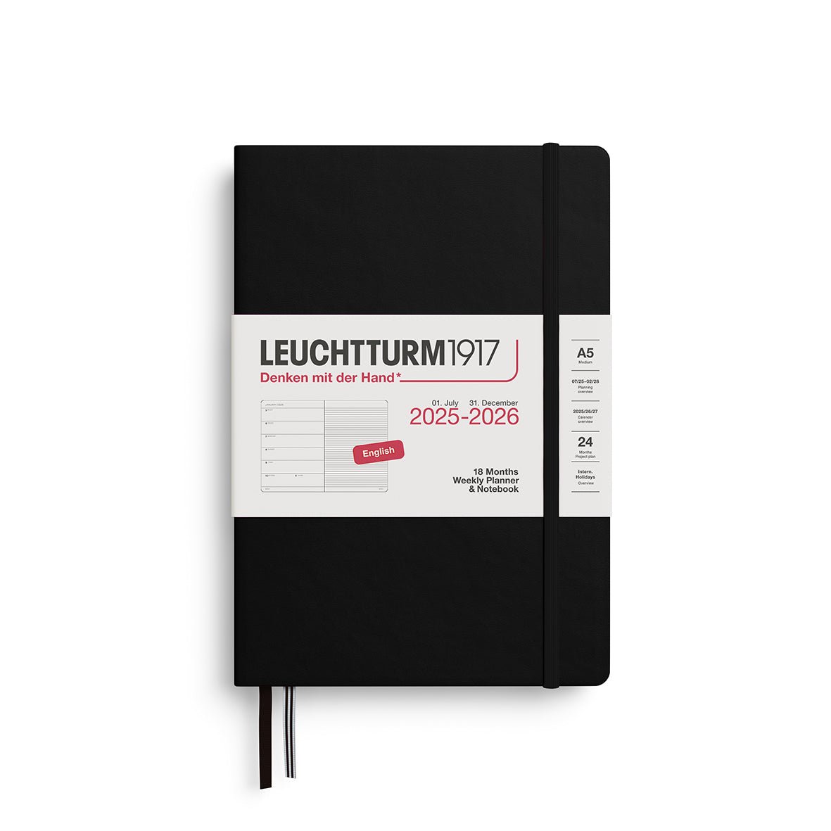 Agenda Semainier & Note Ligné 2025 - 2026 (18 mois) LEUCHTTURM1917, Anglais - A5 - Hardcover - Black - 4004117666957