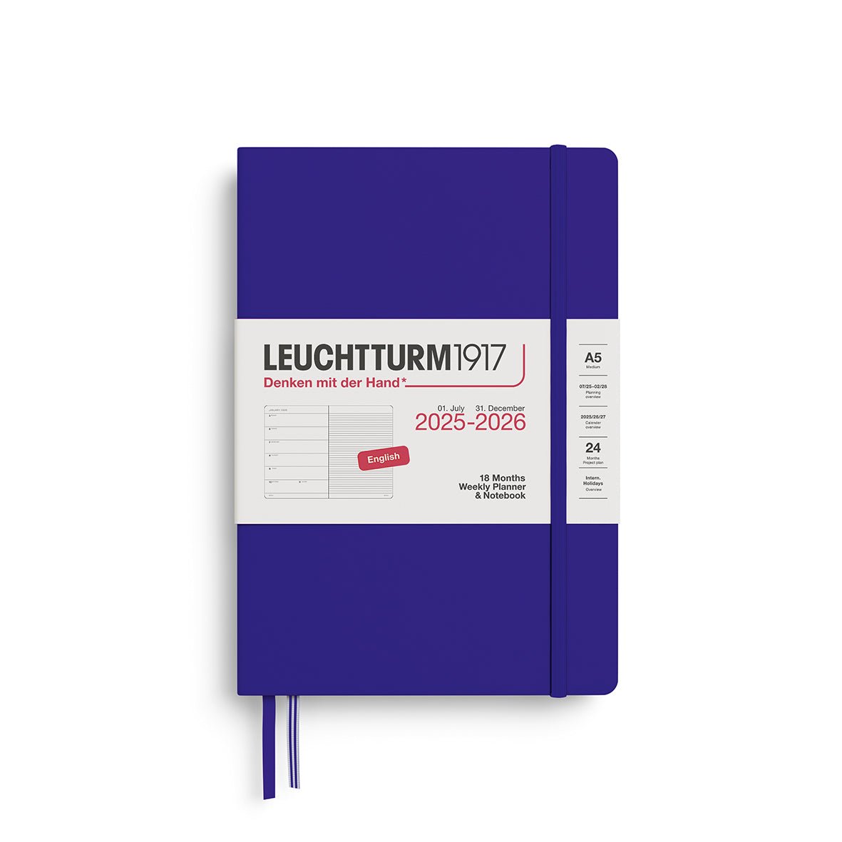 Agenda Semainier & Note Ligné 2025 - 2026 (18 mois) LEUCHTTURM1917, Anglais - A5 - Hardcover - Ink - 4004117667008