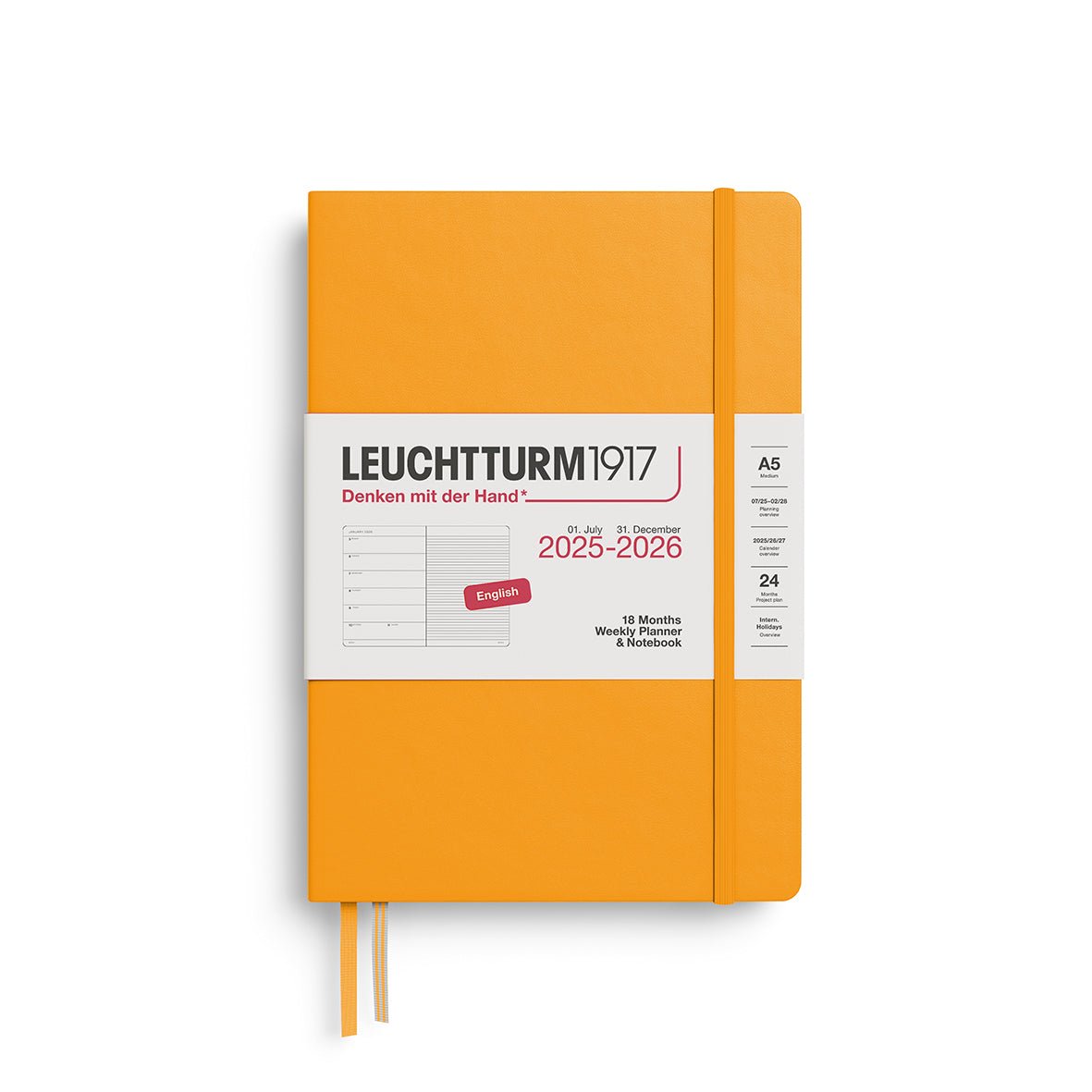 Agenda Semainier & Note Ligné 2025 - 2026 (18 mois) LEUCHTTURM1917, Anglais - A5 - Hardcover - Rising Sun - 4004117666971