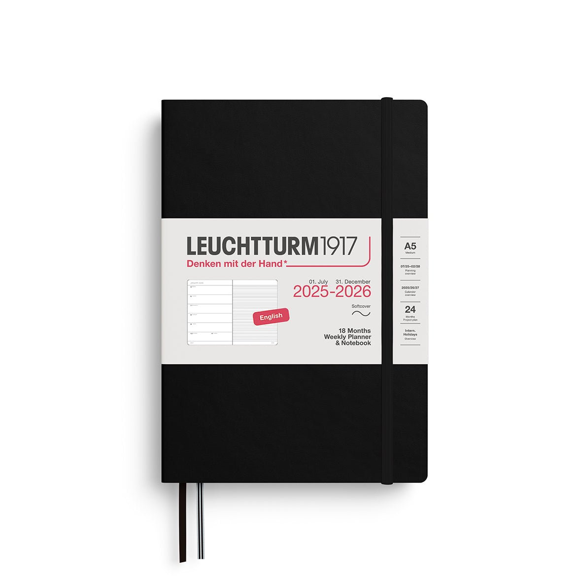 Agenda Semainier & Note Ligné 2025 - 2026 (18 mois) LEUCHTTURM1917, Anglais - A5 - Softcover - Black - 4004117665936
