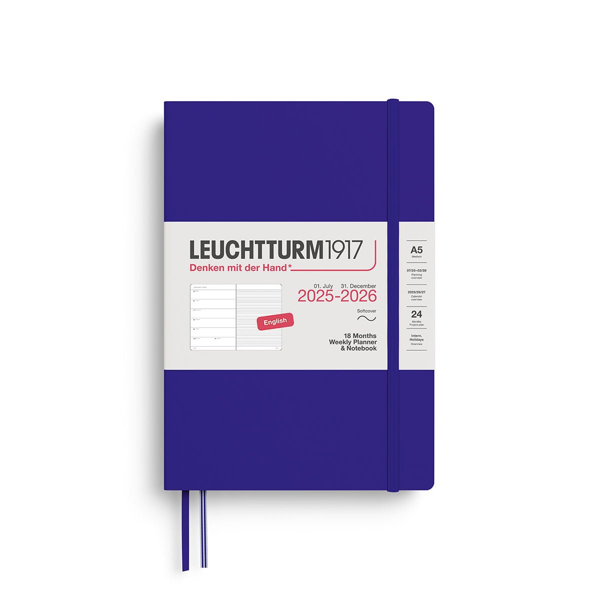 Agenda Semainier & Note Ligné 2025 - 2026 (18 mois) LEUCHTTURM1917, Anglais - A5 - Softcover - Ink - 4004117665981