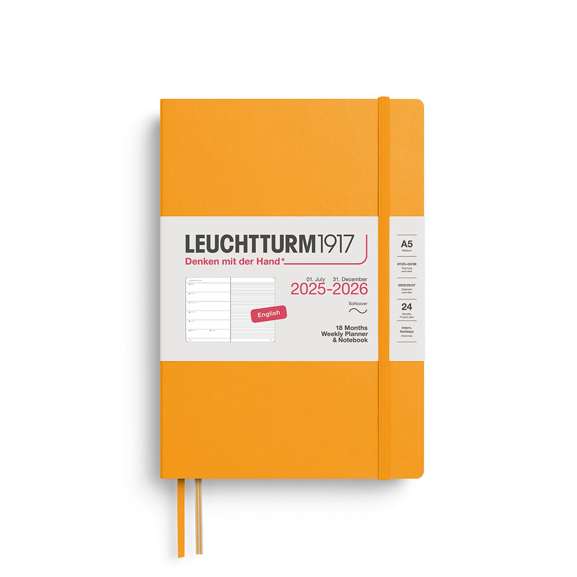 Agenda Semainier & Note Ligné 2025 - 2026 (18 mois) LEUCHTTURM1917, Anglais - A5 - Softcover - Rising Sun - 4004117665950