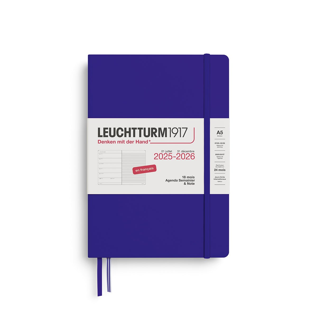 Agenda Semainier & Note Ligné 2025 - 2026 (18 mois) LEUCHTTURM1917, Français - A5 - Hardcover - Ink - 4004117667657