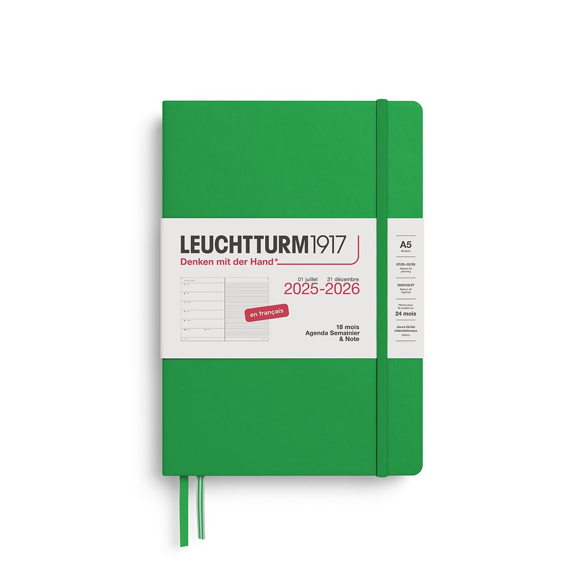 Agenda Semainier & Note Ligné 2025 - 2026 (18 mois) LEUCHTTURM1917, Français - A5 - Hardcover - Spring Leaf - 4004117667633