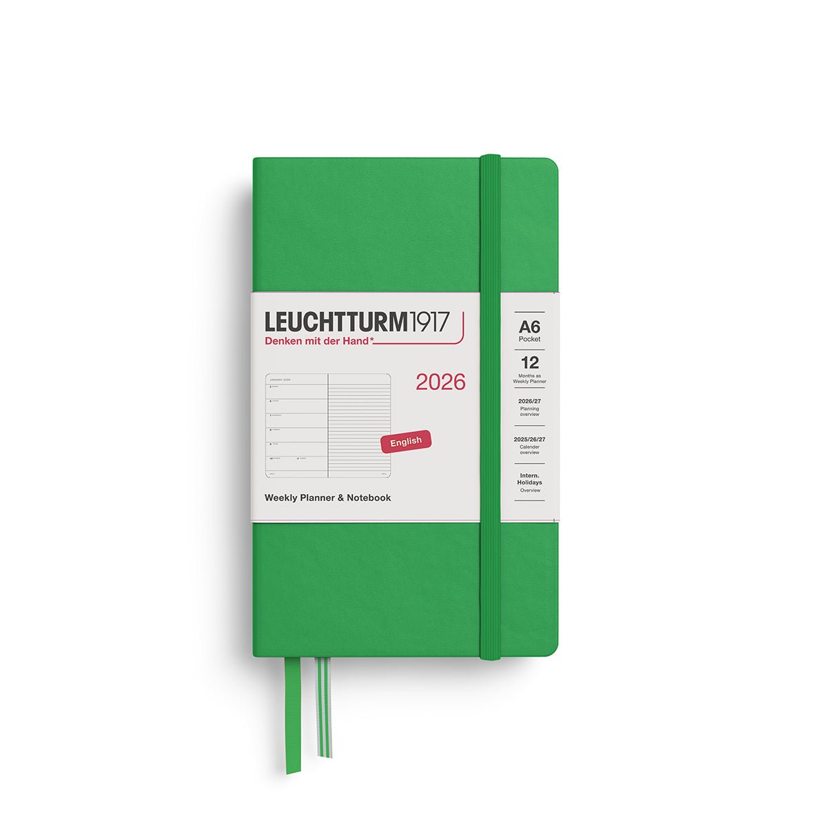 Agenda Semainier & Note Ligné 2026 LEUCHTTURM1917, Anglais - A6 - Hardcover - Spring Leaf - 4004117665608