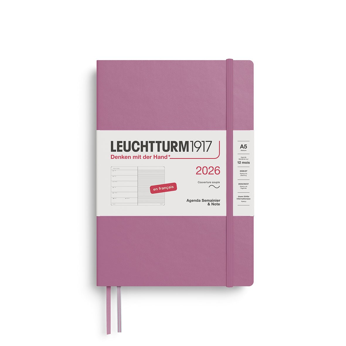 Agenda Semainier & Note Ligné 2026 LEUCHTTURM1917, Français - A5 - Softcover - Dusty Rose - 4004117667299