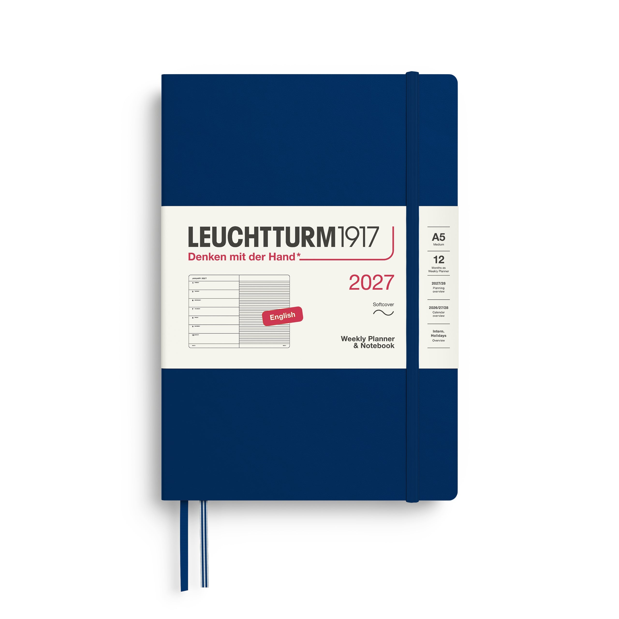 Agenda Semainier & Note Ligné 2027 LEUCHTTURM1917, Anglais - A5 - Softcover - Indigo - 4070292002279