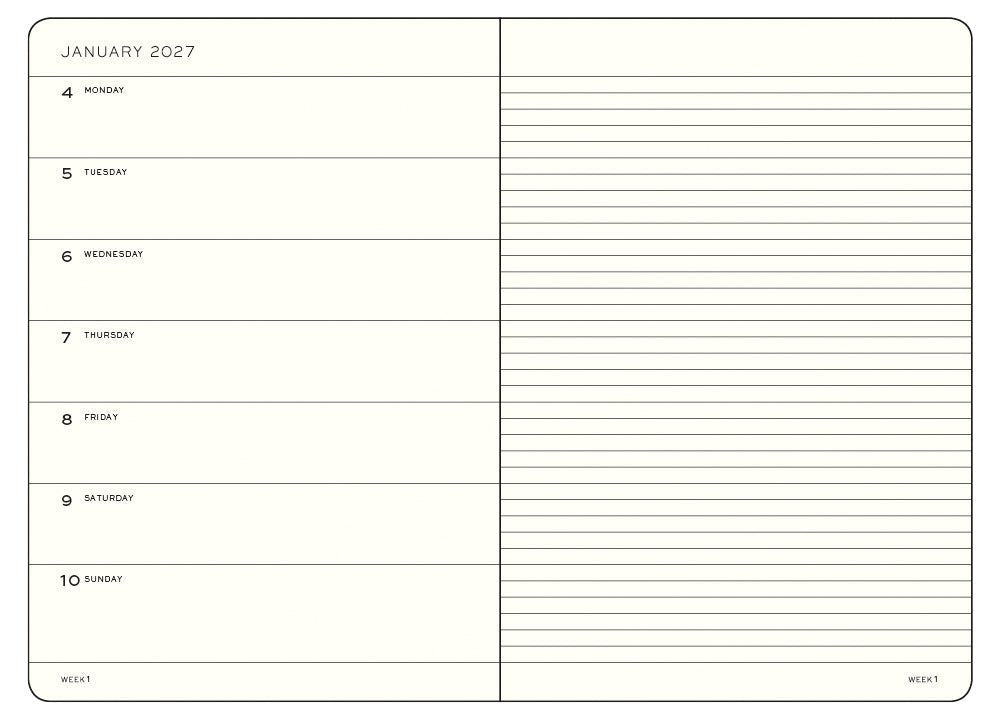 Agenda Semainier & Note Ligné 2027 LEUCHTTURM1917, Anglais - A5 - Softcover - Indigo - 4070292002279