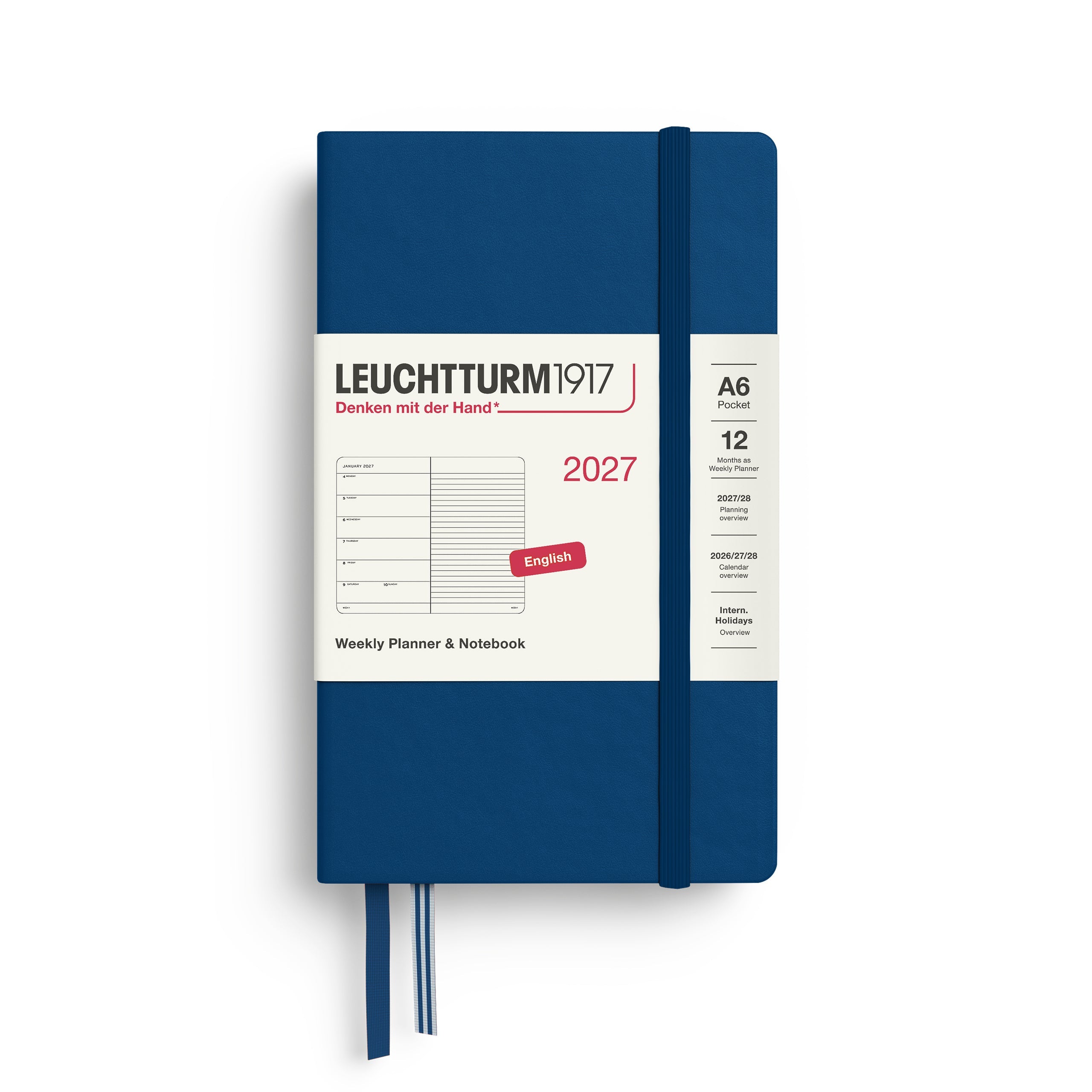 Agenda Semainier & Note Ligné 2027 LEUCHTTURM1917, Anglais - A6 - Hardcover - Indigo - 4070292002163