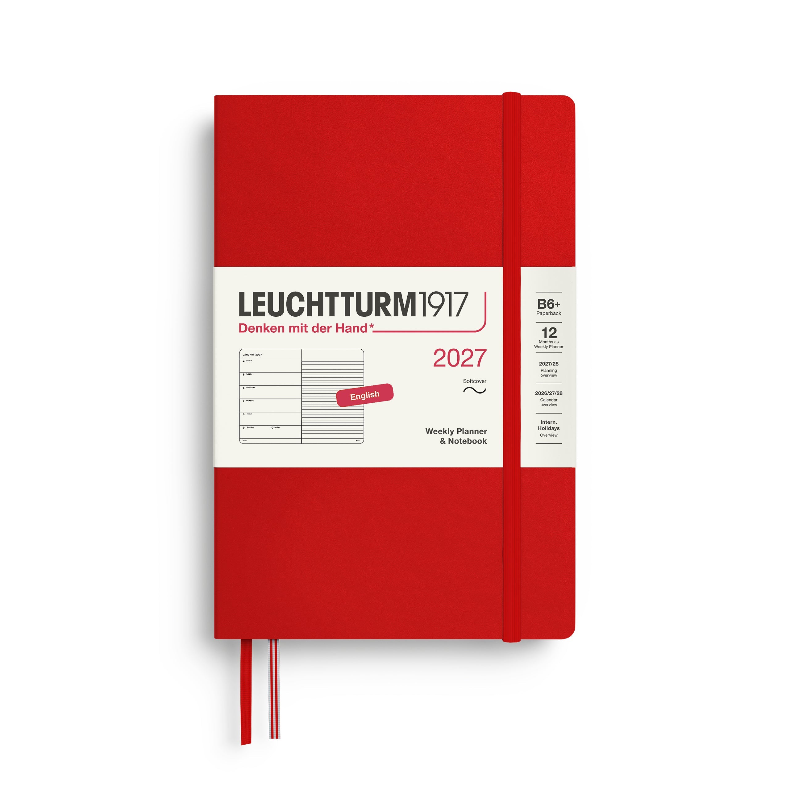 Agenda Semainier & Note Ligné 2027 LEUCHTTURM1917, Anglais - B6+ - Softcover - Cherry - 4070292002316