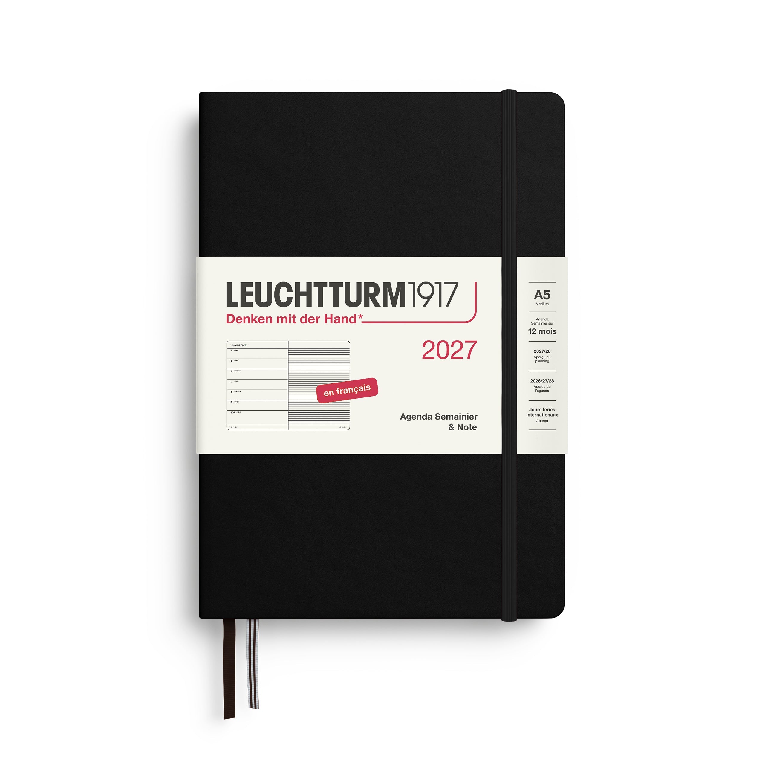Agenda Semainier & Note Ligné 2027 LEUCHTTURM1917, Français - A5 - Hardcover - Black - 4070292003627