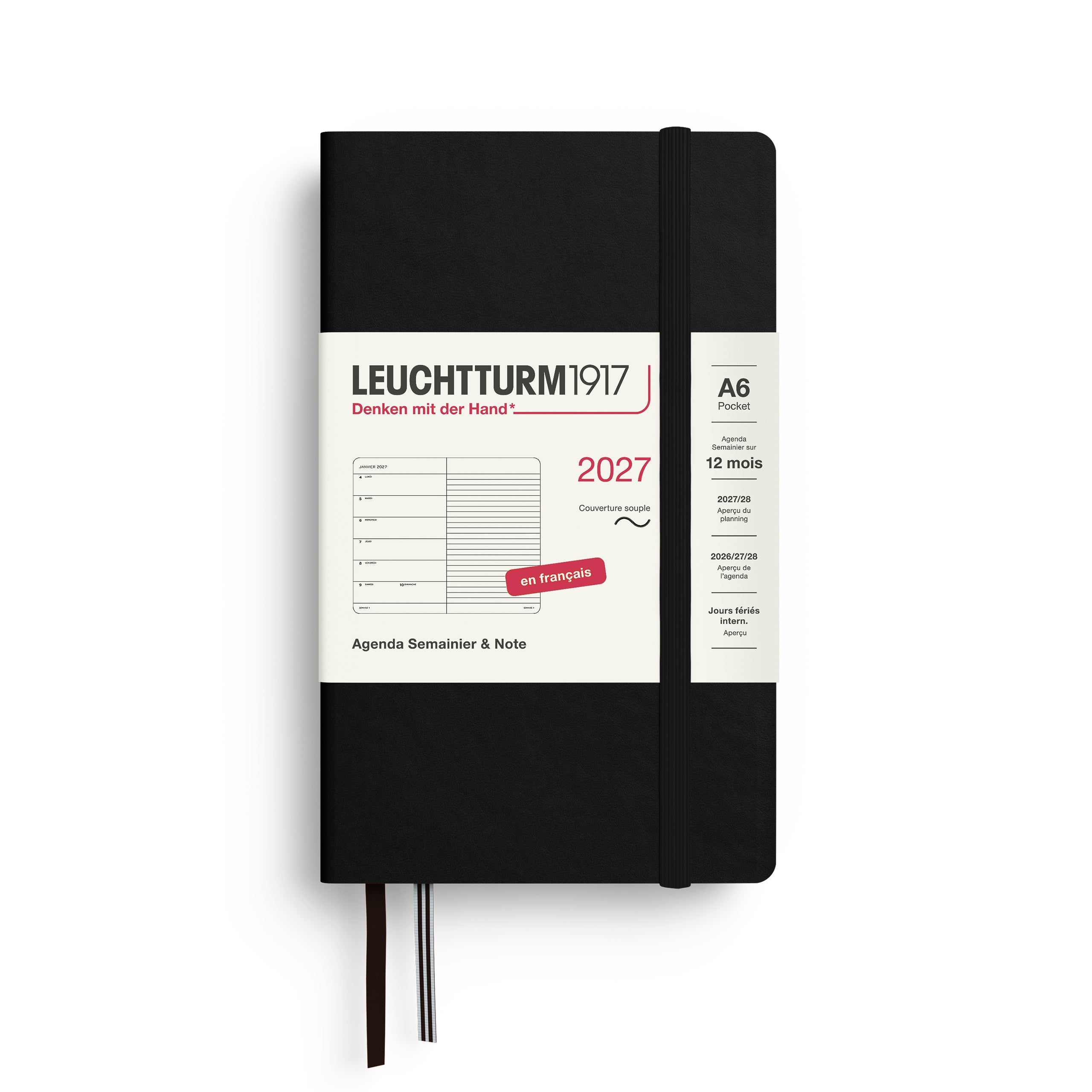 Agenda Semainier & Note Ligné 2027 LEUCHTTURM1917, Français - A6 - Softcover - Black - 4070292003849
