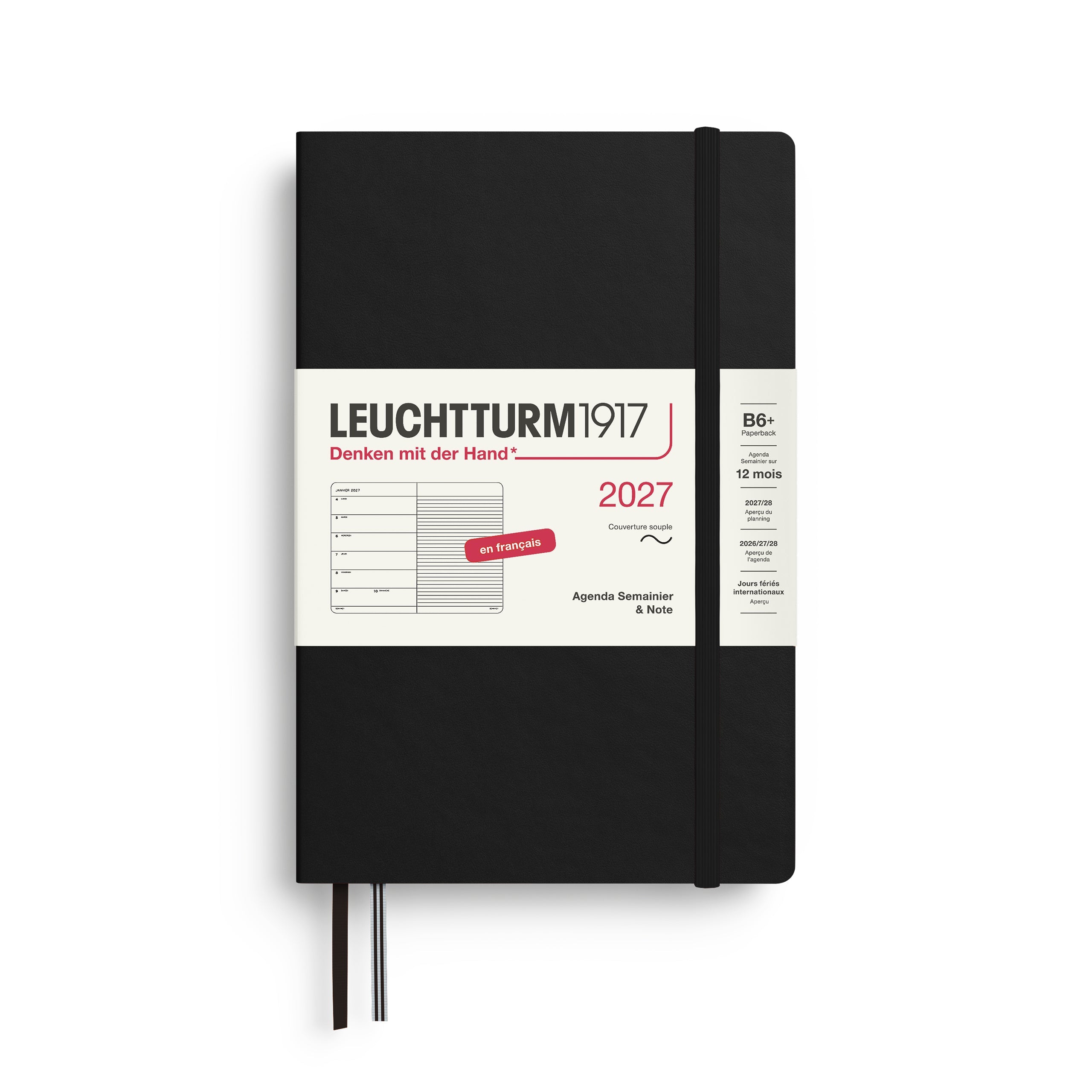 Agenda Semainier & Note Ligné 2027 LEUCHTTURM1917, Français - B6+ - Softcover - Black - 4070292003801