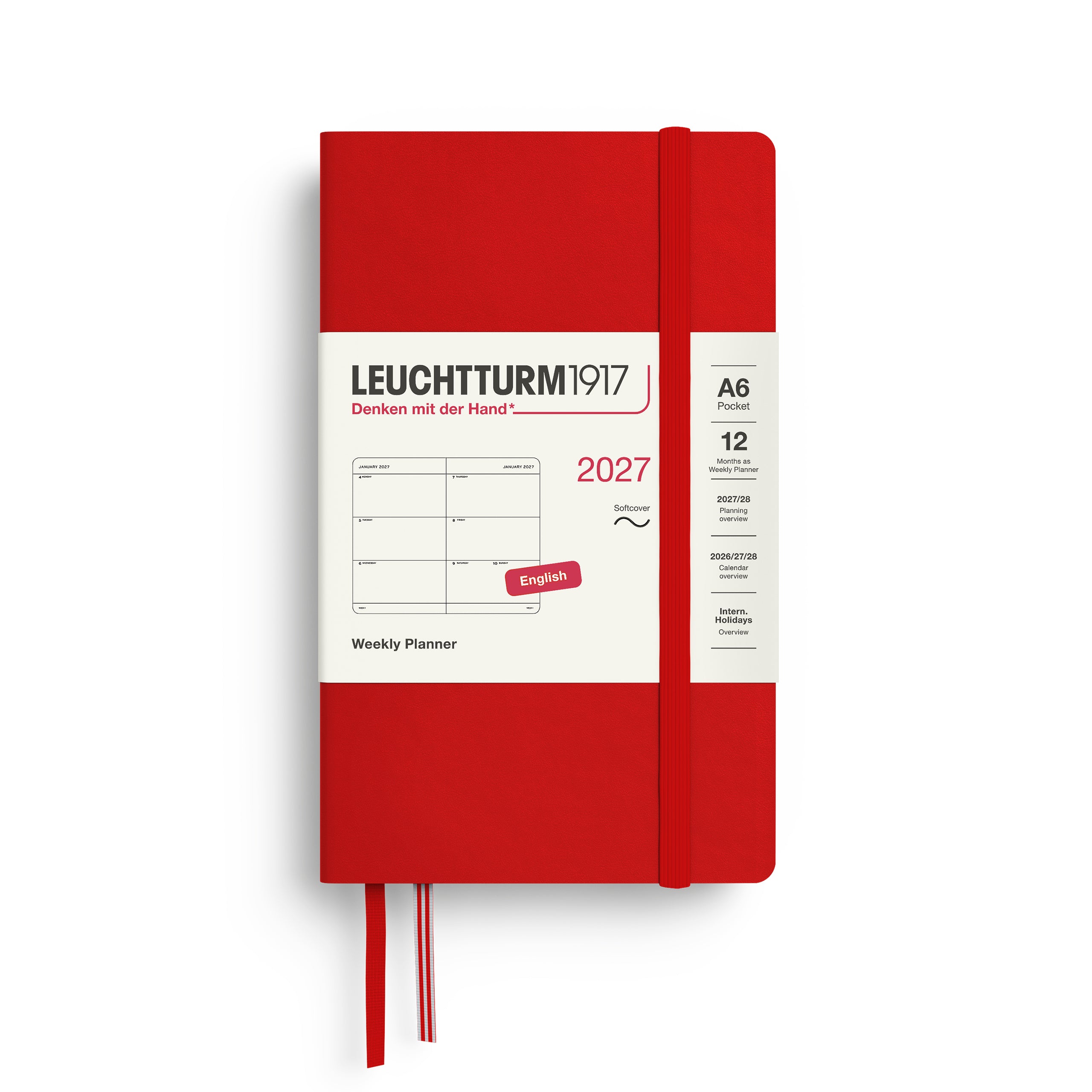 Agenda Semainier 2027 LEUCHTTURM1917, Anglais - A6 - Softcover - Cherry