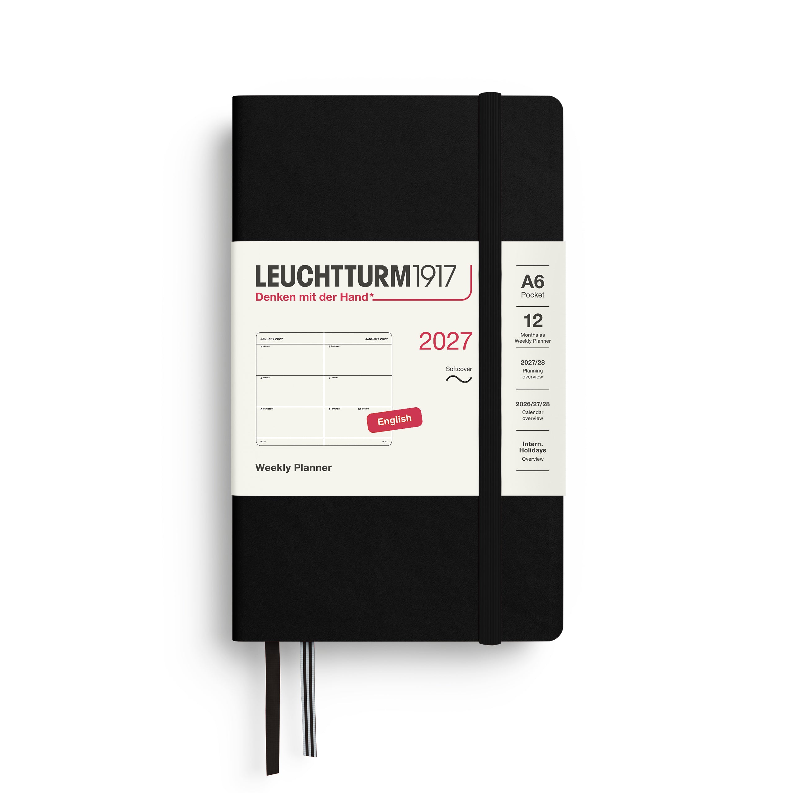 Agenda Semainier 2027 LEUCHTTURM1917, Anglais - A6 - Softcover - Black