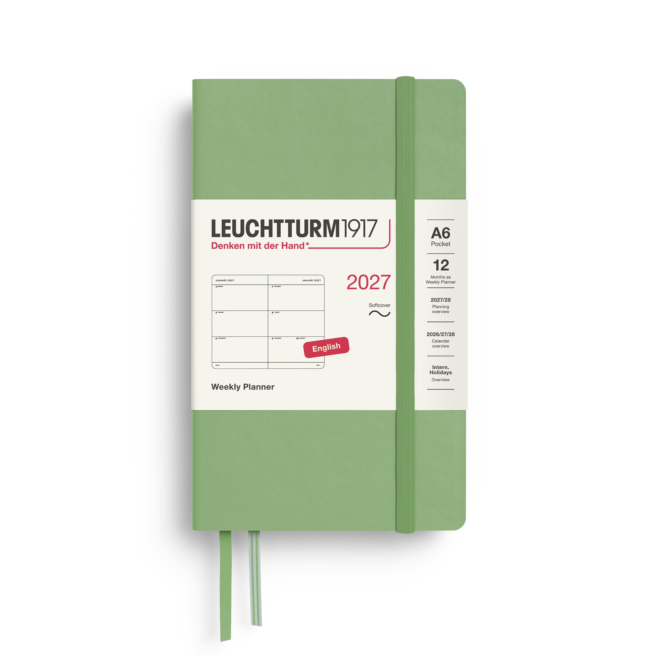 Agenda Semainier 2027 LEUCHTTURM1917, Anglais - A6 - Softcover - Sauge