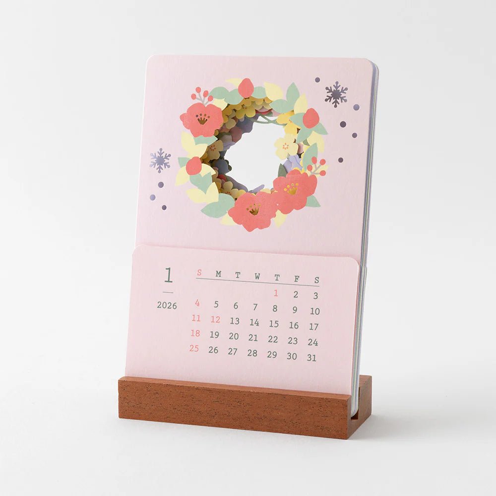 Calendrier sur pied 2026 MIDORI Desktop Seasonal Calendar - Composition florale - 4902805313681