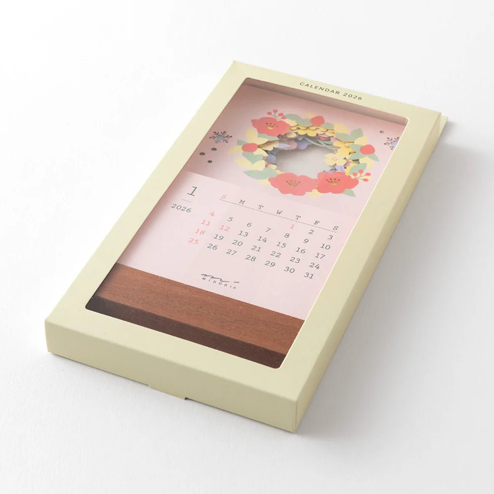 Calendrier sur pied 2026 MIDORI Desktop Seasonal Calendar - Composition florale - 4902805313681