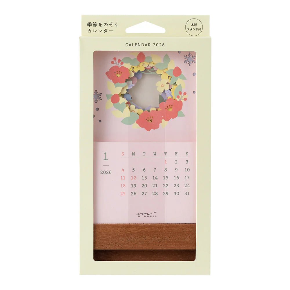Calendrier sur pied 2026 MIDORI Desktop Seasonal Calendar - Composition florale - 4902805313681