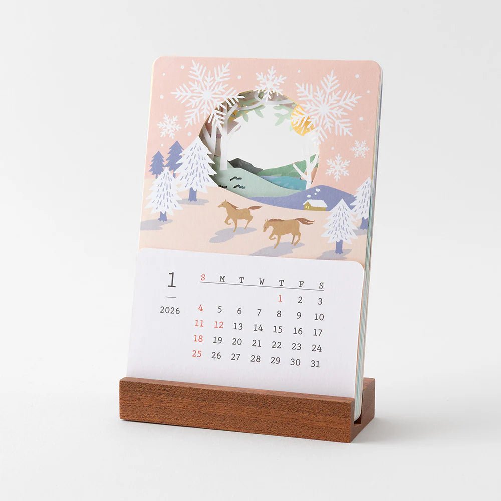 Calendrier sur pied 2026 MIDORI Desktop Seasonal Calendar - Panorama saisonnier - 4902805313698