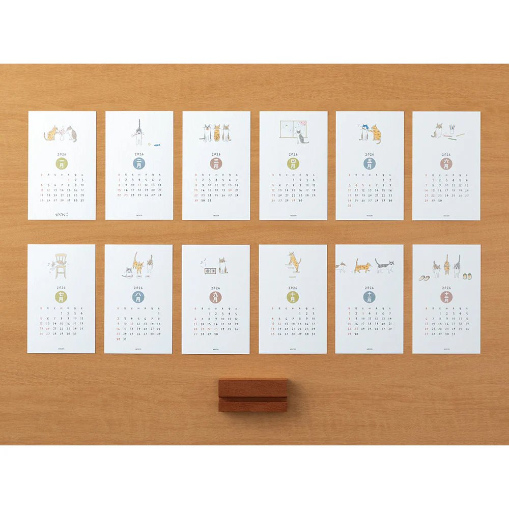 Calendrier sur pied 2026 MIDORI Stand Calendar - Chat - 4902805313674