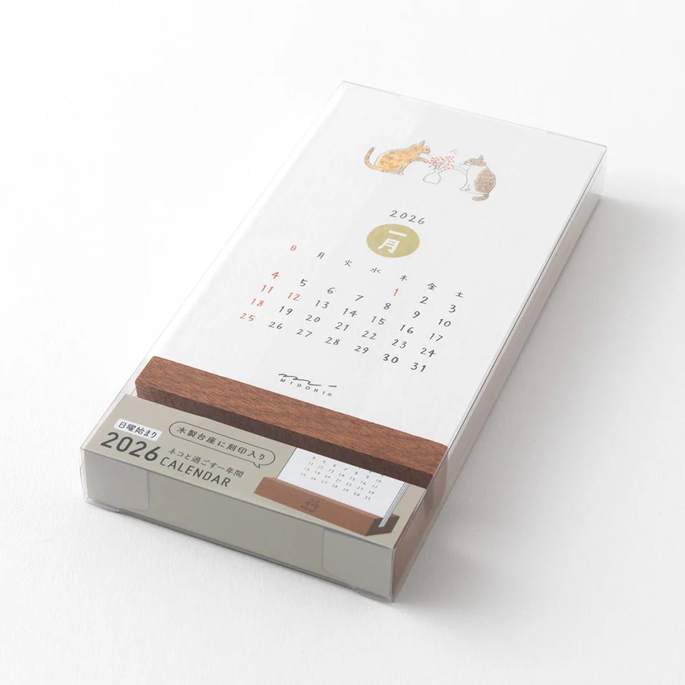 Calendrier sur pied 2026 MIDORI Stand Calendar - Chat - 4902805313674