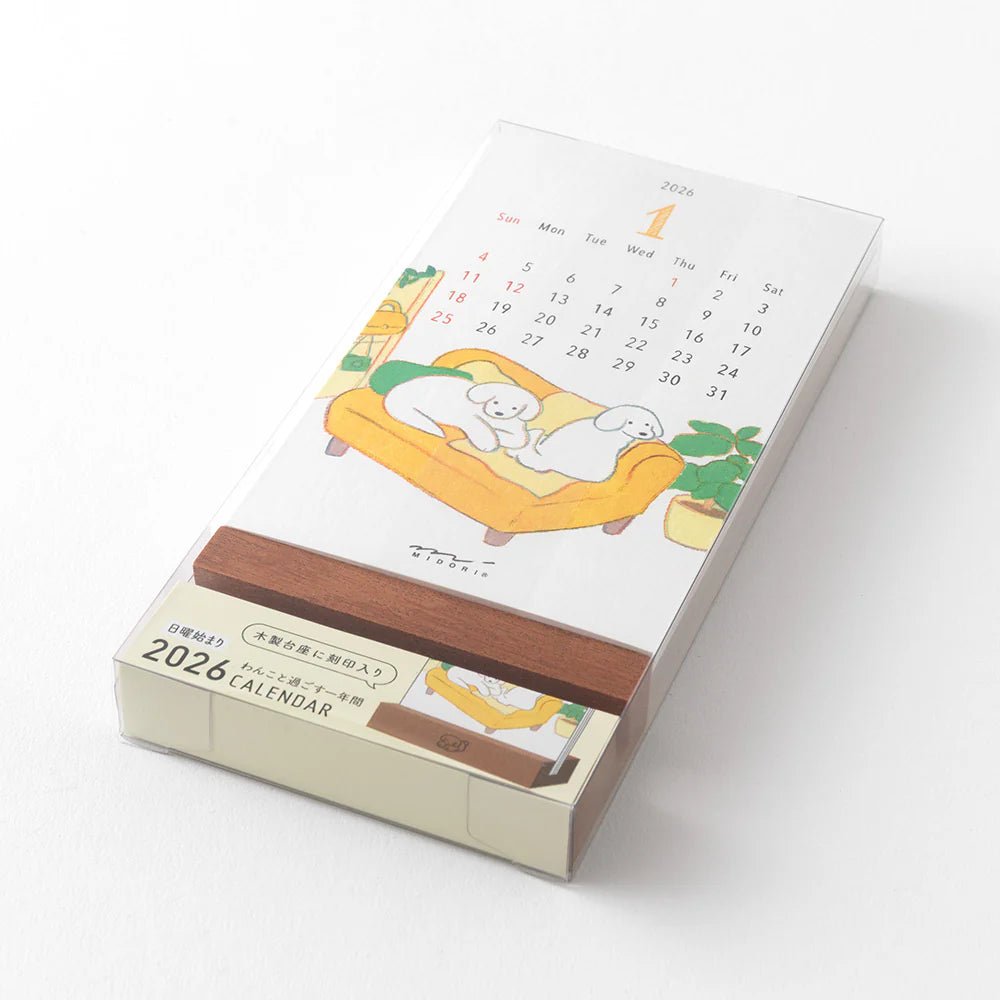Calendrier sur pied 2026 MIDORI Stand Calendar - Chien - 4902805313667