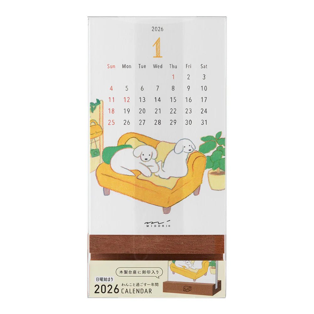 Calendrier sur pied 2026 MIDORI Stand Calendar - Chien - 4902805313667
