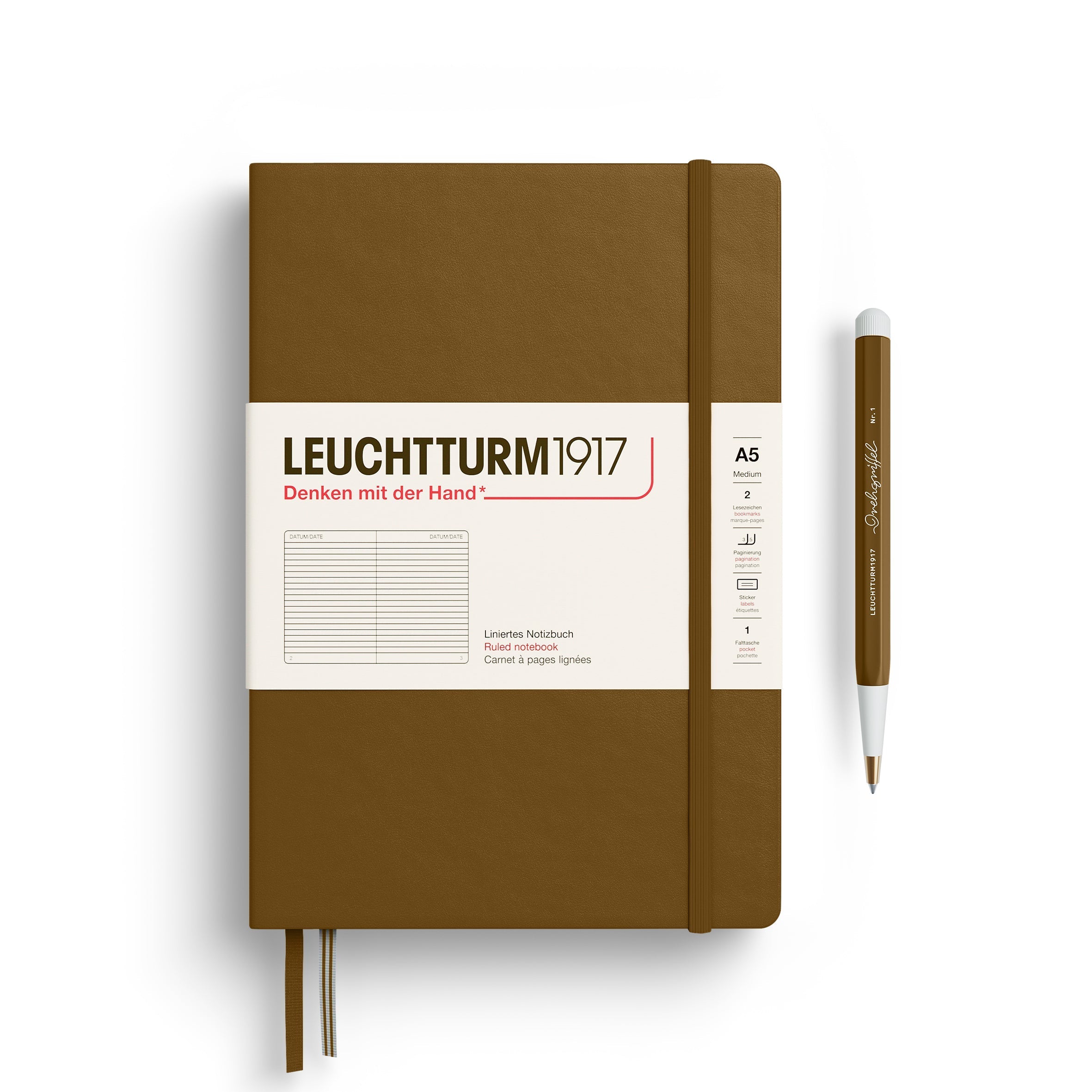 Carnet LEUCHTTURM1917 Classic - A5 - Hardcover - Ligné - Spice Brown - 4004117661372