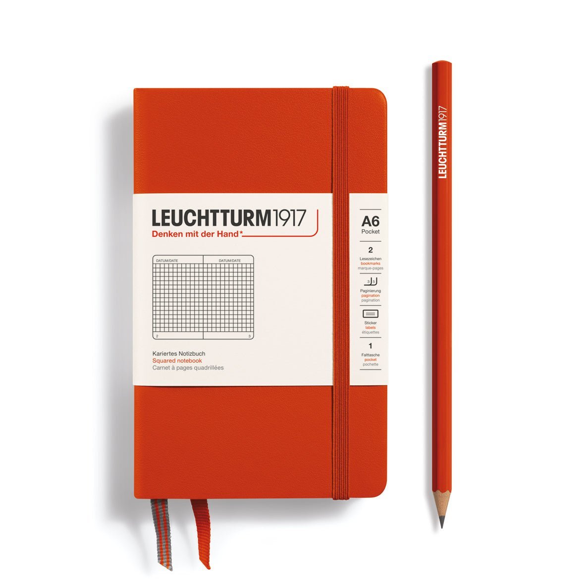 Carnet LEUCHTTURM1917 Classic - A6 - Hardcover - Quadrillé - Fox Red -