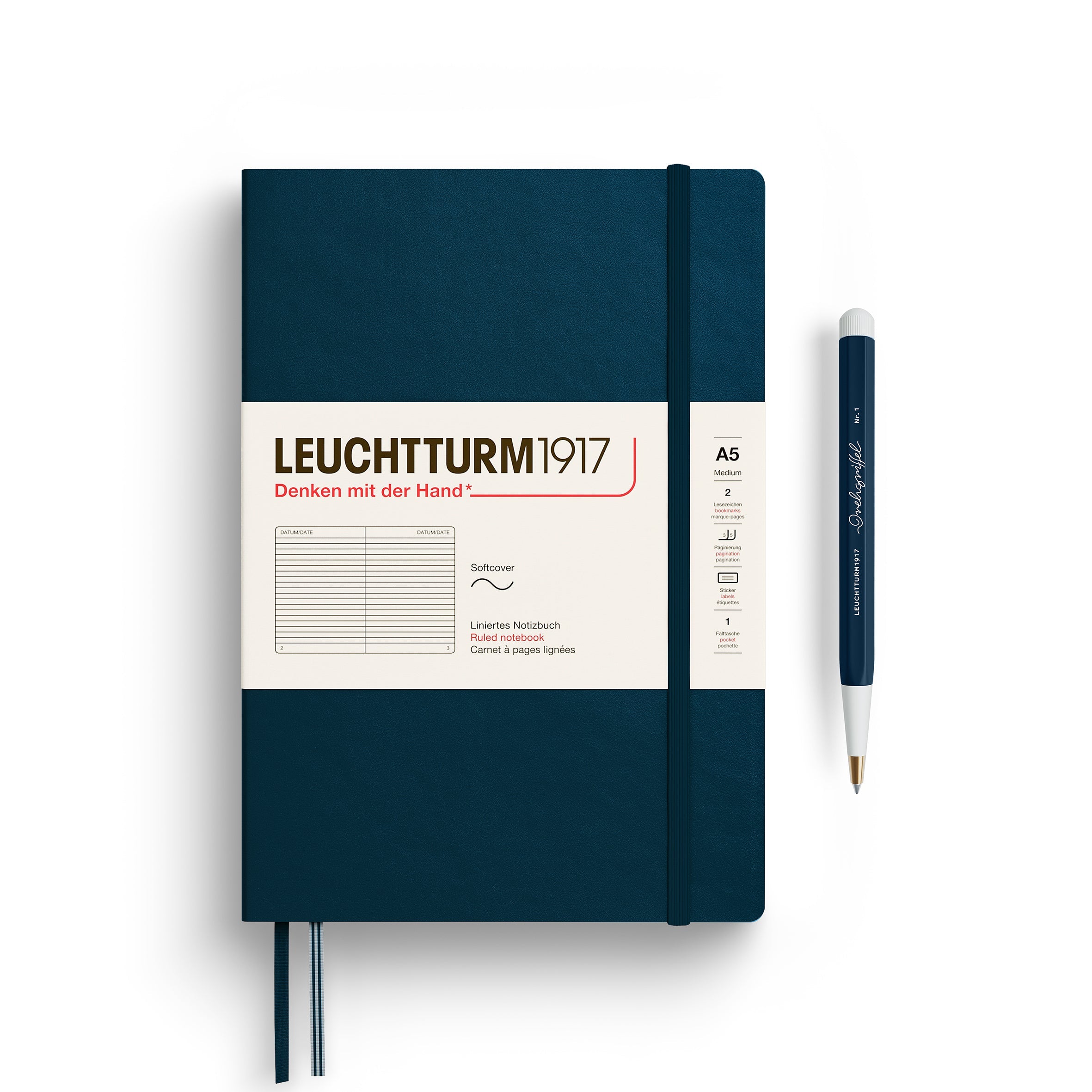 Carnet LEUCHTTURM1917 Nouvelles Couleurs 2025 Souple - A5 - Ligné - Deep Sea -