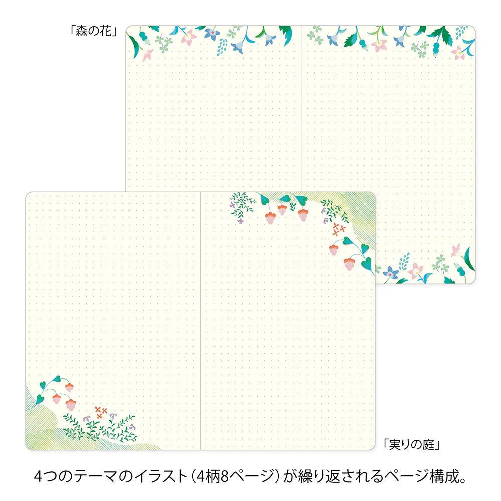 Carnet MIDORI Notebook Yuru Log - B6 - Pointillé - Fleurs -