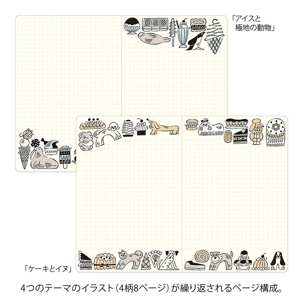 Carnet MIDORI Notebook Yuru Log - B6 - Pointillé - Gourmandises & Animaux -