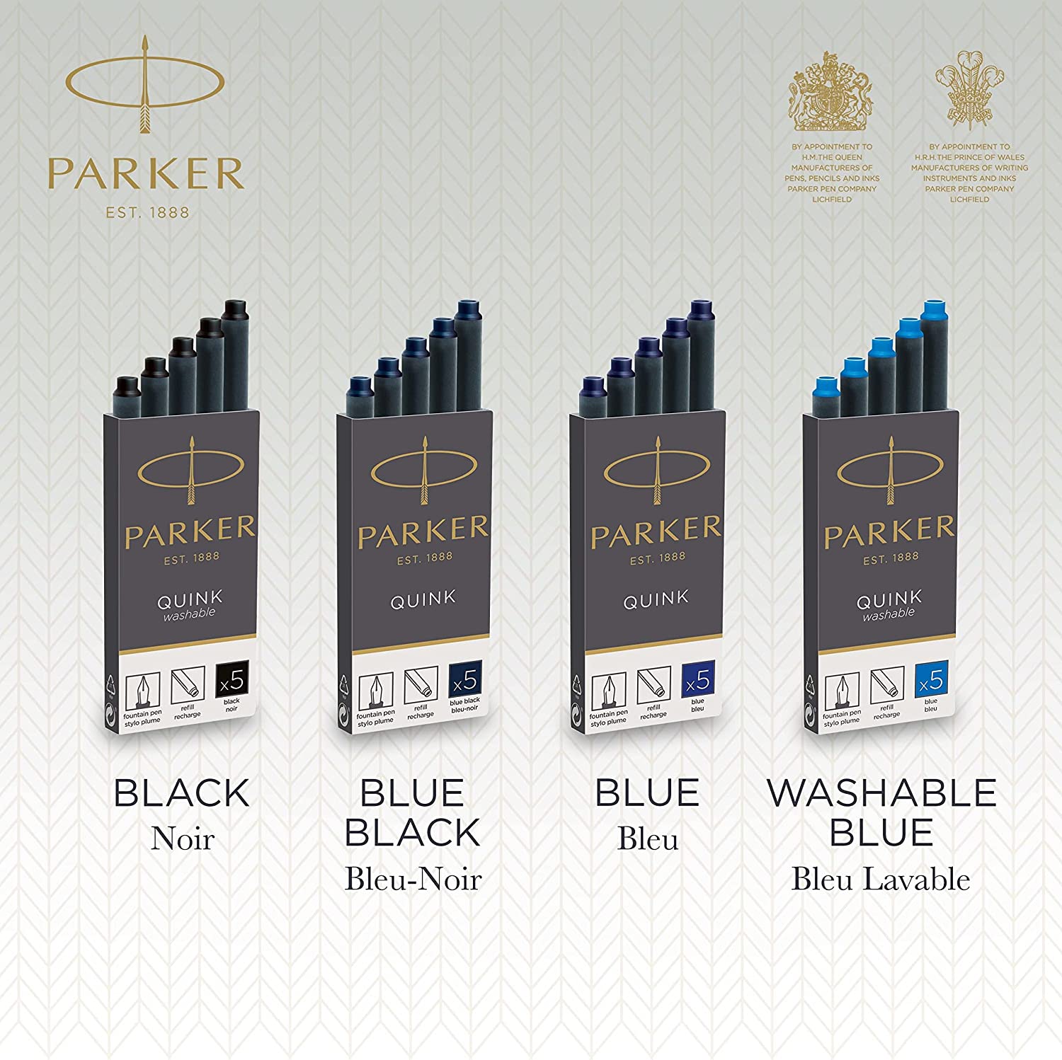 Cartouches d'encre PARKER Quink, long format - Bleu Effaçable - 3501179503837