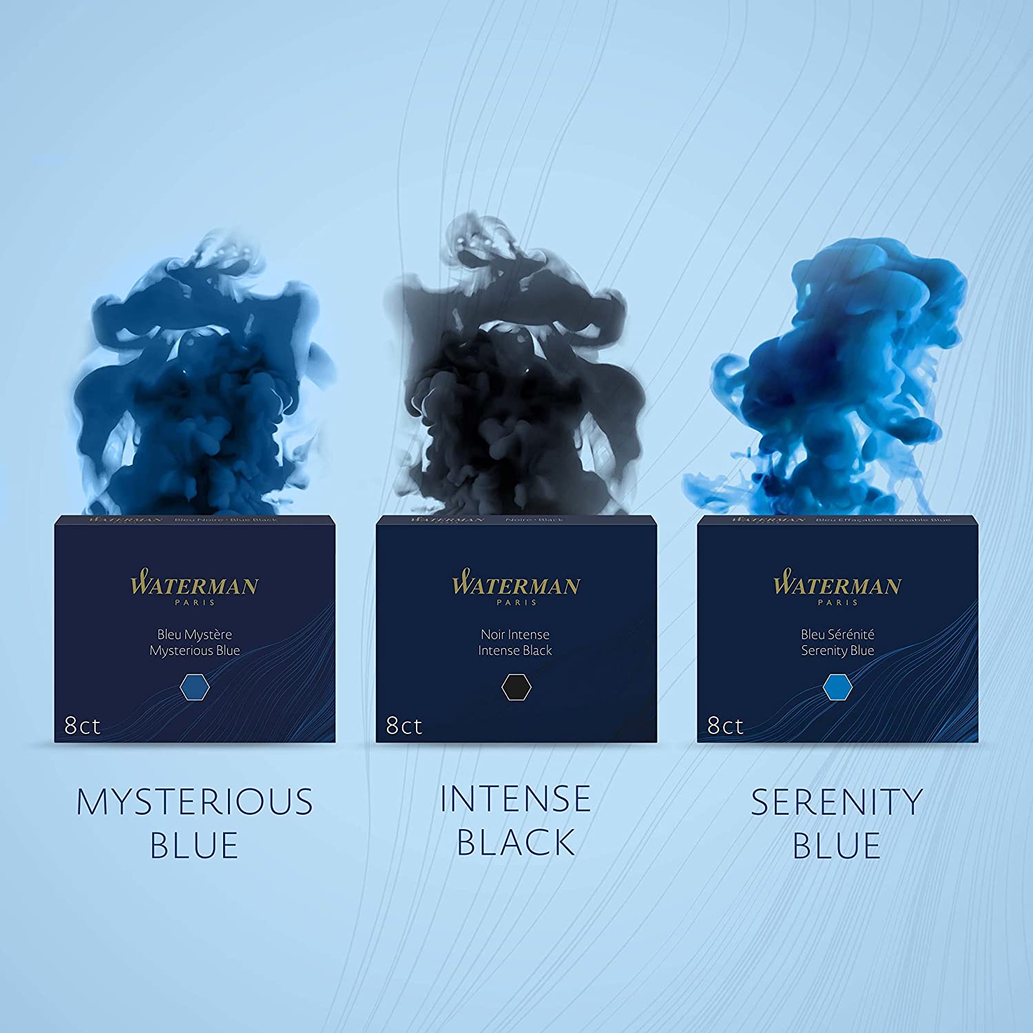 Cartouches d'encre WATERMAN, long format - Noir Intense - 3034325200194