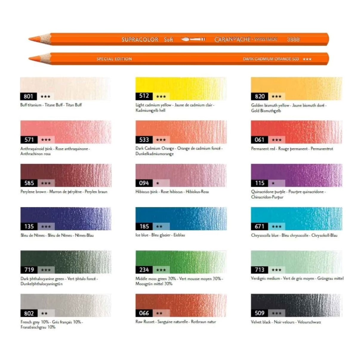 Crayons de couleur aquarellables SUPRACOLOR Aquarelle Édition Spéciale - Boîte métal 18 couleurs - CARAN D'ACHE - 7630002356664