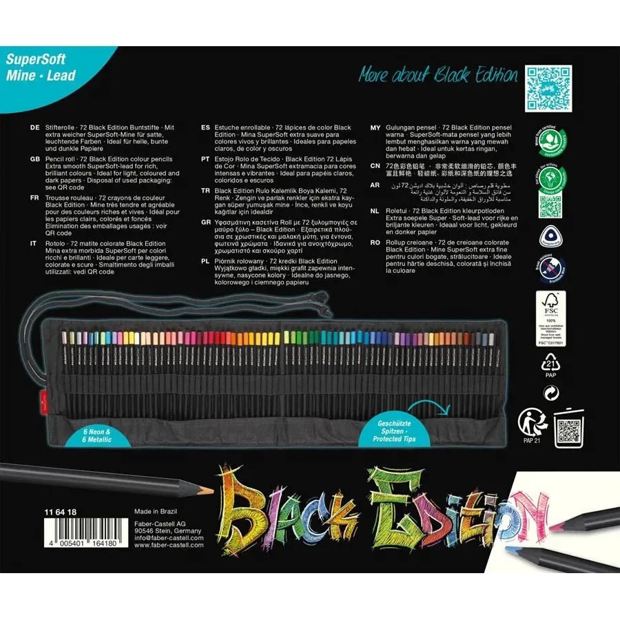 Crayons de couleur BLACK EDITION - Boîte rouleau 72 couleurs - FABER - CASTELL - 4005401164180