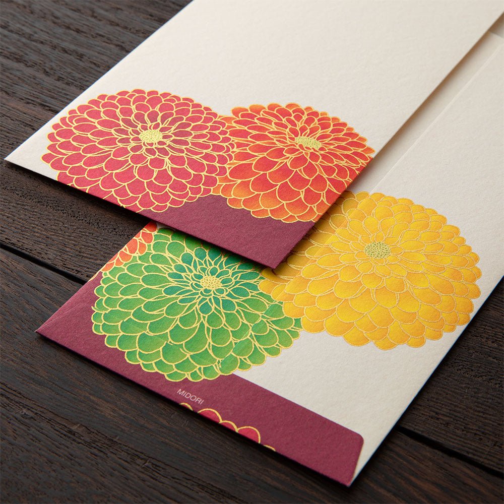 Enveloppes MIDORI washi - 188 x 90 mm - Chrysanthème Pompon - 4902805871846