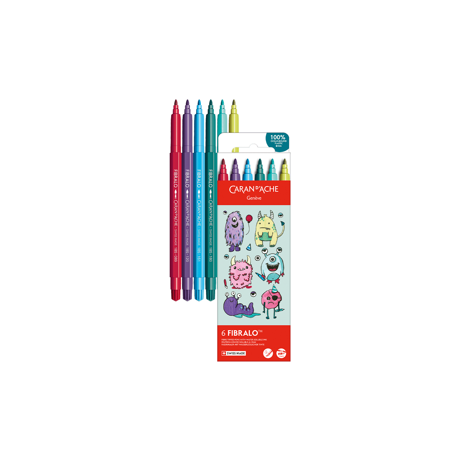 Feutres aquarellables FIBRALO - Set 6 couleurs Kawaii Funny Monsters - CARAN D'ACHE