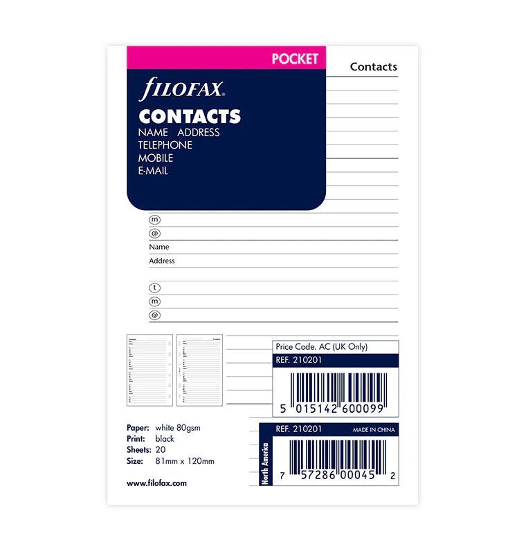 Feuilles de contacts FILOFAX - Blanc - Pocket - Pocket - 5015142600099