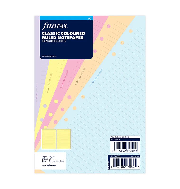 Feuilles de notes lignées FILOFAX - Assortiment Classic - A5 - A5 - Ligné - 5015142187088