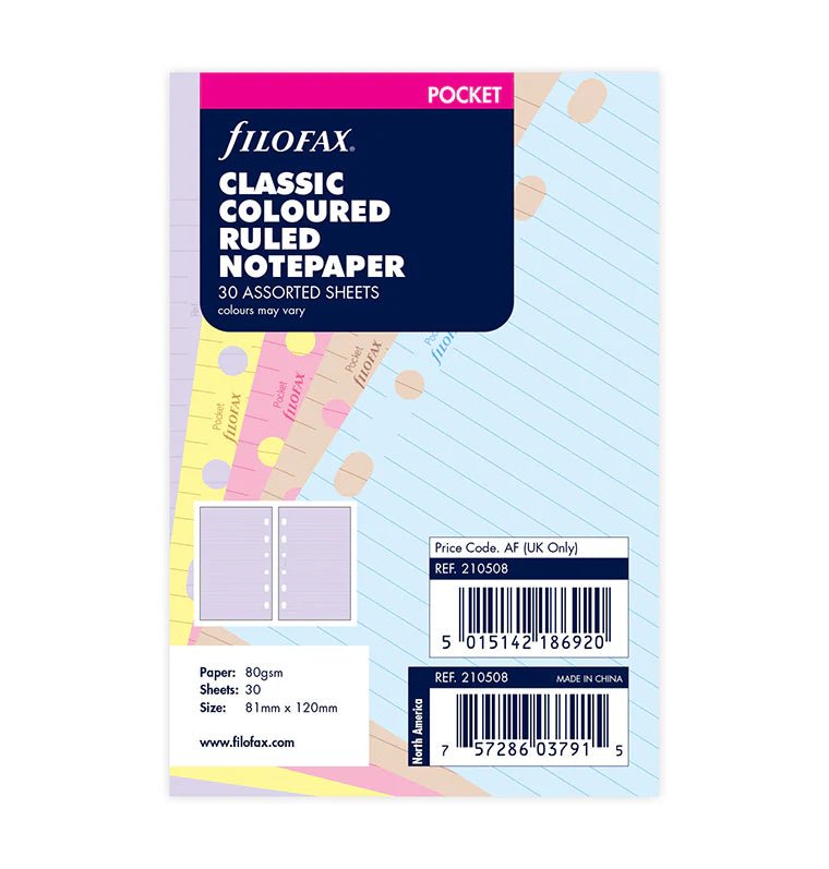Feuilles de notes lignées FILOFAX - Assortiment Classic - Pocket - Pocket - Ligné - 5015142186920