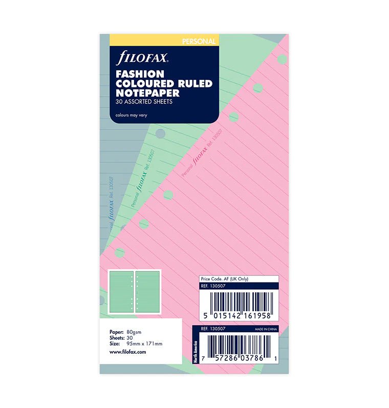 Feuilles de notes lignées FILOFAX - Assortiment Fashion - Personal - Personal - Ligné - 5015142161958