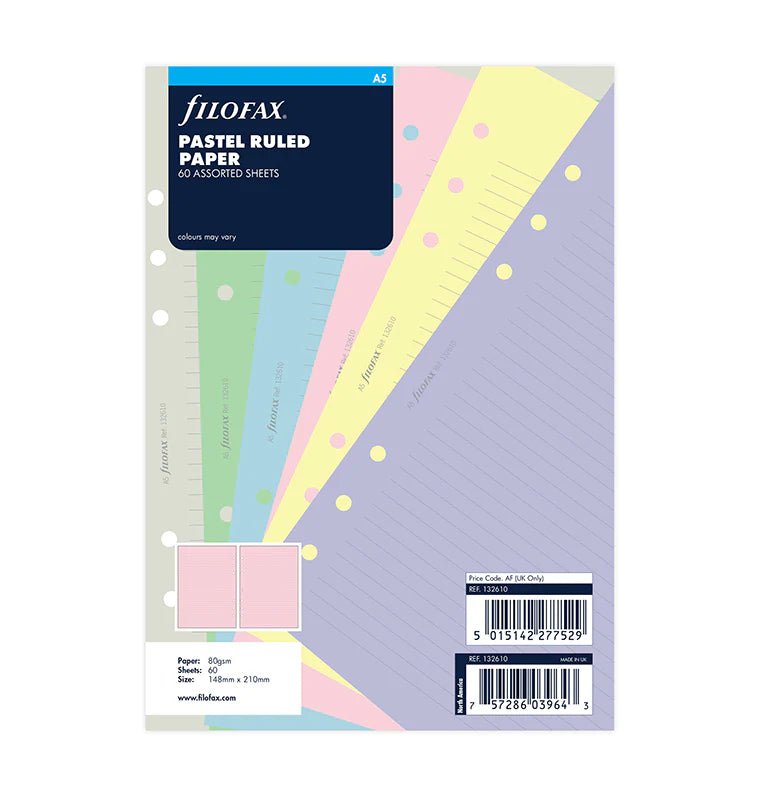 Feuilles de notes lignées FILOFAX - Assortiment Pastel - A5 - A5 - Ligné - 5015142277529