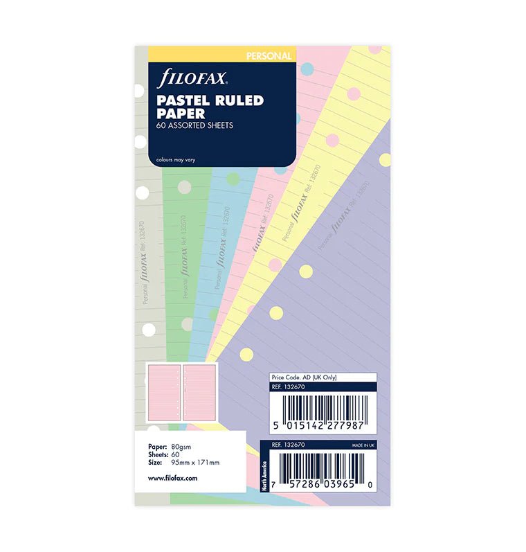 Feuilles de notes lignées FILOFAX - Assortiment Pastel - Personal - Personal - Ligné - 5015142277987