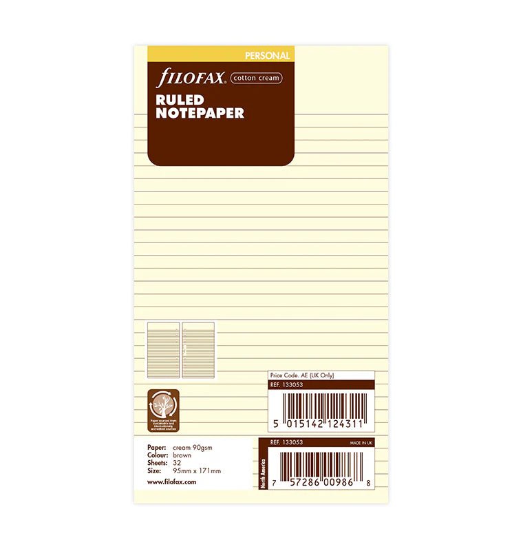 Feuilles de notes lignées FILOFAX - Cotton Cream - Personal - Personal - Ligné - 5015142124311