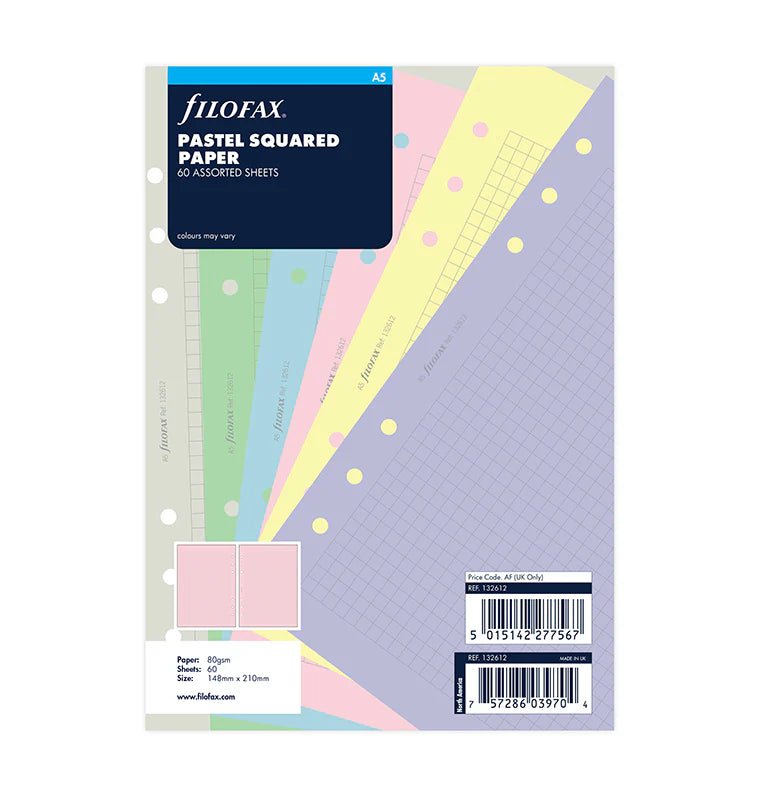 Feuilles de notes quadrillées FILOFAX - Assortiment Pastel - A5 - A5 - Quadrillé - 5015142277567