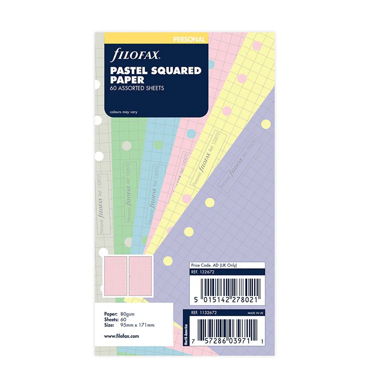 Feuilles de notes quadrillées FILOFAX - Assortiment Pastel - Personal - Personal - Quadrillé - 5015142278021