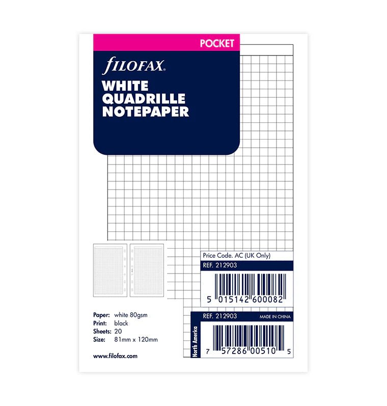 Feuilles de notes quadrillées FILOFAX - Blanc - Pocket - Pocket - Quadrillé - 5015142600082