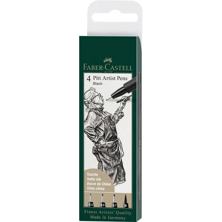Feutres pigmentés PITT ARTIST PENS - Étui 4 feutres noirs S/F/M/B - FABER - CASTELL - 4005401671008